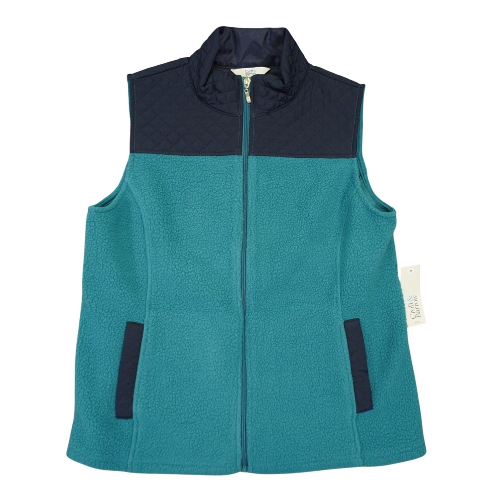 NEW Croft & Barrow Vest Womens PM Teal Sherpa Fleece Quilted Full Zip Pocket